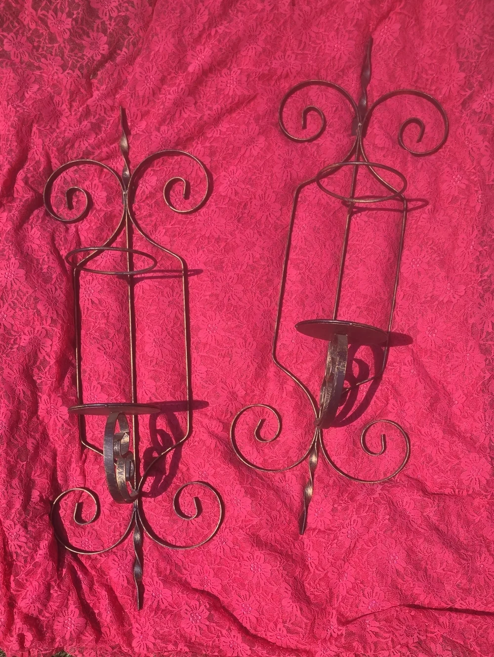 Iron Scroll Wall Sconces - Pair (Brown)